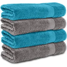 Komfortec Handtuchset 4-tlg. 70 x 140 cm grau/türkis