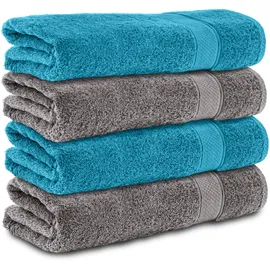 Komfortec Handtuchset 4-tlg. 70 x 140 cm grau/türkis