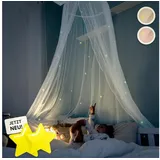 lilimaus Betthimmel [Weiss] - Baldachin Kinderzimmer mit Leuchtsternen für Mädchen & Jungen - Himmel als Babyzimmer Deko - Vorhang für Kuschelecke, Kinderbett & Baby Bett - Moskitonetz Babybett