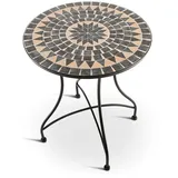 Raburg Gartentisch Mosaiktisch, Balkon- und Terrassentisch, 60 cm Ø, 72 cm hoch, Mayla (rund), liebevolle Handarbeit, Mosaikmuster, schwarzes Metallgestell beige|blau