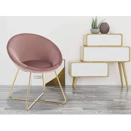 Woltu Esszimmerstühle 2er Set, Polsterstuhl Wohnzimmerstuhl aus Samt, Goldene Metallbeine, Rosa