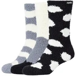 Socken CAMANO "Kuschelsocken 3er Pack", Damen, Gr. 39-42, schwarz, 98% Polyester, 2% Elasthan, gestreift, Socken Socken, 3er Pack Angenehm wärmende, kuschelige Qualität, Weiche Zehennaht
