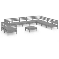 vidaXL 11-tlg Garten-Lounge-Set Massivholz Kiefer Grau