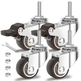 HOLKIE Lenkrollen Rollen für Möbel 25mm Möbelrollen Gummirollen Transportrollen mit Bremsen M8-1 x 20mm (Stem Diameter 8mm Stem Length 20mm) Gesamttragfähigkeit 40kg (2 mit Bremsen und 2 ohne)