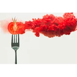 Fototapete PAPERMOON "Photo-Art DINA BELENKO, ZERFALLENE TOMATE", bunt, B:3,50m L:2,60m, Vlies, Tapeten