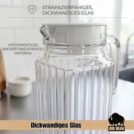BigDean 2 Stück Kühlschrankkrug 1,1 Liter Glas Wasserkrug mit Deckel ergonomischer Griff