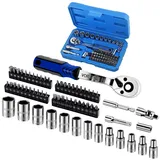 VORXEON 63tlg 1/4 Zoll ratschenkasten 1/4 mit 72-Zahn Ratsche, Stecknuss Set 4–14mm, Bit-Set, kompakter knarrenkasten klein für Auto Reparatur & DIY Werkstatt
