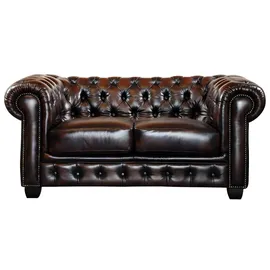 vente-unique Chesterfield Ledersofa 2-Sitzer - Büffelleder - Braun - BRENTON