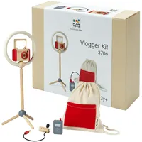 PlanToys Vlogger Set Kinder - inkl. Selfie Stick, Kinderkamera, Ringlicht Stativ, Mikrofon und Aufbewahrungstasche - Holzspielzeuge ab 3 Jahre