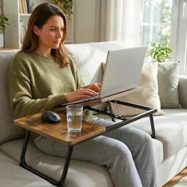 Relaxdays Laptoptisch für Bett & Couch, klappbarer Betttisch, höhenverstellbar, Betttablett, Metall, Dunkelbraun/schwarz