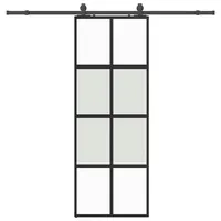 vidaXL Schiebetür mit Beschlag Schwarz 76x205 cm Hartglas