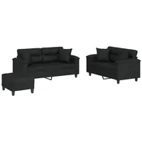 VidaXL 3-tlg. Sofagarnitur mit Kissen Schwarz Kunstleder