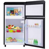 OKWISH Kühlschrank Eisen/Kunststoff Schwarz 46x45x91 cm, 72 L, Doppeltür mit Gefrierfach 21 L, verstellbare Böden, Energieklasse E