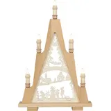 SAICO - LED Lichterspitze „Winterfreuden“ aus Holz - Weihnachtsdeko mit LED-Beleuchtung - Dekoration mit Wintermotiv, Weihnachtsbeleuchtung für die Adventszeit - 35 x 51,5 x 6 cm - Made in Germany