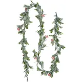 Vevor Weihnachtsgirlande, 2 m, realistisches Grün, Tannengirlande, dekoriert mit Weinreben, Olivenblättern & Beeren, immergrüne Kunstgirlanden mit Lichterkette, Weihnachtsdeko für Kaminsims