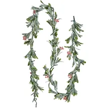 Vevor Weihnachtsgirlande, 2 m, realistisches Grün, Tannengirlande, dekoriert mit Weinreben, Olivenblättern & Beeren, immergrüne Kunstgirlanden mit Lichterkette, Weihnachtsdeko für Kaminsims
