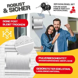 Kesser XXL Briefkasten Edelstahl gebürstet silber inkl. Zeitungsfach