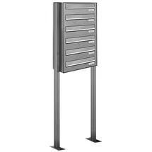 AL Briefkastensysteme 6 Fächer Premium Edelstahl Stand Briefkasten Anlage für Post A4 modern, robust, wetterfest, Artikelnummer: 132V6DZS1
