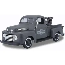 MAISTO 32185 - Ford F1 Pick-Up '48 & Harley WLA Flathead '42 schwarz 1:24