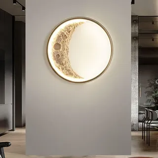 AoLa LED Mond Wandleuchte Kinderzimmer Dimmbar Wandlampe mit Fernbedienung 18W Runde Mond Design Deko Lampe Wand Nachttischlampe Modern Harz Schlafzimmerlampe für Wohnzimmer Flur 30cm