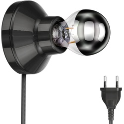 ledscom.de Porzellan Lampen-Fassung Elektra, Stecker, Schalter, schwarz + LED Lampe 486lm, Smart Home, warmweiß - kaltweiß