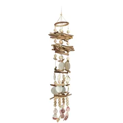 Relaxdays Windspiel mit Muscheln, maritimes Holz Klangspiel für Balkon, Garten-Deko, Capizmuschel Mobile, 107 cm, natur