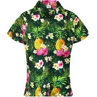 King Kameha Hawaii-Bluse Pineapple Flowers Petrol XL