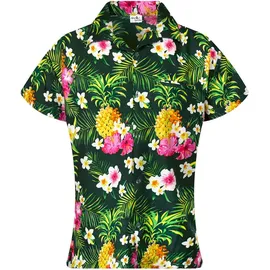 King Kameha Hawaii-Bluse Pineapple Flowers Petrol XL