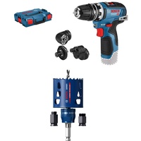 Bosch Professional Akku-Bohrschrauber GSR 12V-35 FC (ohne Akkus & Ladegerät, in L-BOXX 102) - FlexiClick System + 1x Expert Tough Material Lochsäge Starter Set (für Holz mit Metall, Ø 68 mm, Zubehör)