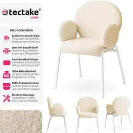 Tectake Stuhl, gepolstert mit Bouclé-Bezug, runde Stahlbeine, Belastbarkeit 120 kg, 61,5 x 62 x 90 cm