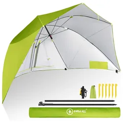 HOMECALL Strandmuschel mit umbrella system, UV-resistentes 50+ Umfunktionieren, für 2-3 Personen, Grun