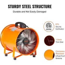 Vevor Bauventilator 367-W-AC-Motor Baugebläse 2800 U/min Baulüfter Gebläse 2574 CFM (4373 m3/h) Axiallüfter mit 5 m Schlauch Axialgebläse 79 dB Geräuschpegel Industrielüfter