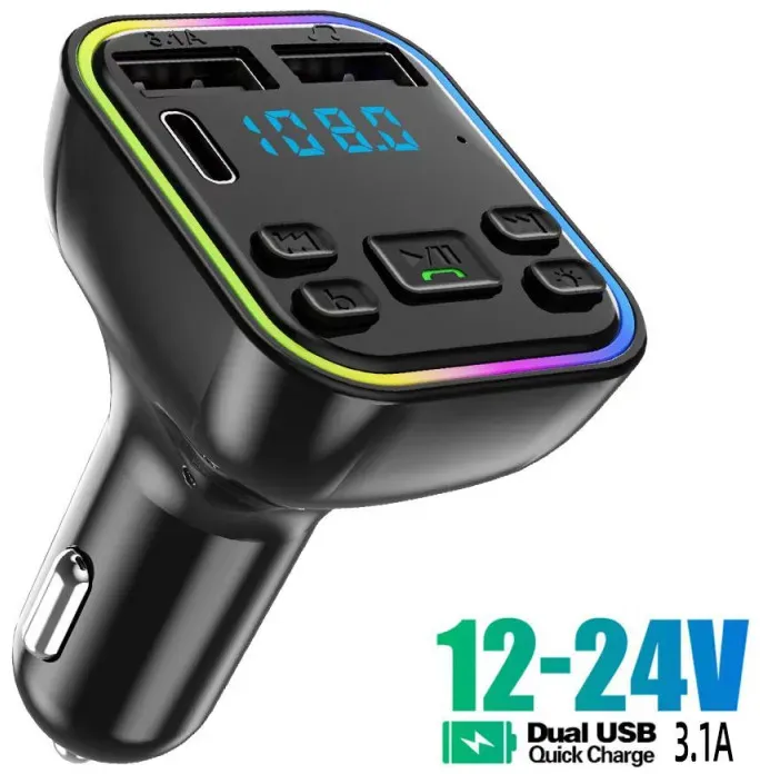 12–24V KFZ Bluetooth 5.0 FM-Transmitter, Ladegerät, kabellose Freisprecheinrichtung für Telefon, MP3-Player/Modulator, Audioempf
