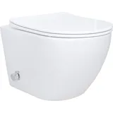 Belvit Spülrandloses Taharet Dusch WC inkl. Armatur + Sitz Toilette mit Bidet Funktion