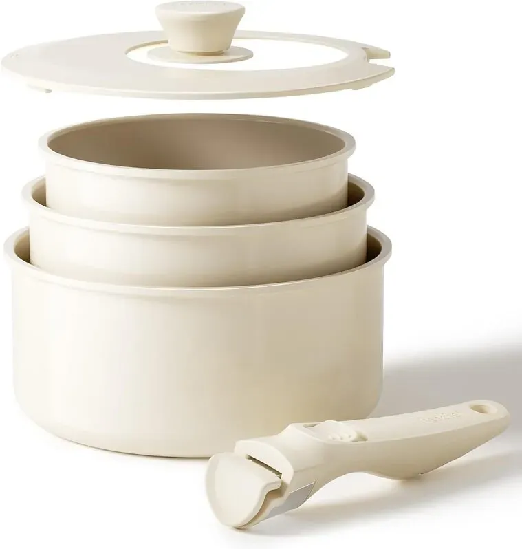 【super deal】Redchef 5-teiliges Keramik-Stielkasserollen-Set, verbesserte Version, inklusive Stielkasserollen in 16 cm/18 cm/20 cm, mit kompatiblen Deckeln und abnehmbaren Stielen, frei von PTFE/PFOA/PFAS, spülmaschinengeeignet