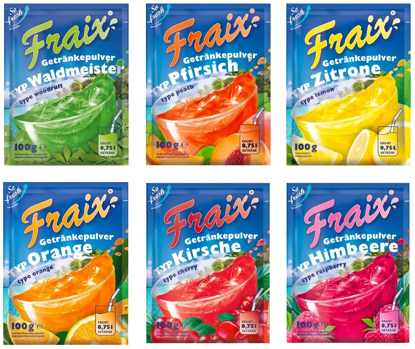 FRAIX Getränkepulver 6 Sorte Mixed (30er Pack x 100g) Vorteilspack