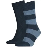 TOMMY HILFIGER Herren Socken - Rugby Sock, Strümpfe, Streifen, uni/gestreift, Vorteilspack Blau Denim 39-42 4 PAAR