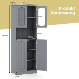 Costway Badezimmerschrank Hochschrank 4 Türen 0,0 x 0,0 cm Grau Holz