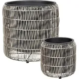 Blumentopf 2er Set Rattan braun rund niedrig Outdoor Indoor mit Einsatz Brodiea