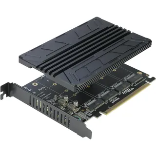 Quad NVMe PCIe Adapter, RIITOP 4-Port NVMe auf PCI-e Express 4.0/3.0 x16 Erweiterte Controller-Karte mit Kühlkörper für M-Key M.2 NVMe SSD (PCI-e Bifurkation erforderlich)