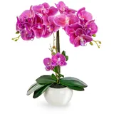 PASCH® Orchideen künstlich in Hochglanz-Keramiktopf (40cm) | Kunstblumen im Topf | Kunstblumen wie echt | künstliche Orchideen im Topf | künstliche Blumen im Topf | Kunstblume Orchidee