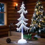 Formano LED Weihnachtsbaum Acryl 25 cm Dekobaum mit Vogel – Winterdeko - Weiß