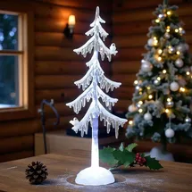 Formano LED Weihnachtsbaum Acryl 25 cm Dekobaum mit Vogel – Winterdeko - Weiß