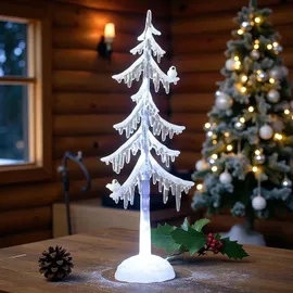 Formano LED Weihnachtsbaum Acryl 25 cm Dekobaum mit Vogel – Winterdeko - Weiß