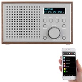 Auvisio WLAN-Internetradio mit Holzdesign-Gehäuse, 2 Weckzeiten & App, 10 Watt