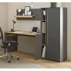 Büromöbel Set "Center" in grau matt und Wotan Eiche mit Schreibtisch, Aktenschrank und 2 x Regal für Homeoffice