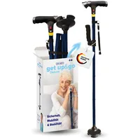 DR-HO'S Get Up & Go Gehstock mit LED-Licht und Alarmknopf klappbar höhenverstellbar Dunkelblau