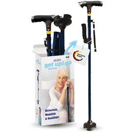 DR-HO'S Get Up & Go Gehstock mit LED-Licht und Alarmknopf klappbar höhenverstellbar Dunkelblau