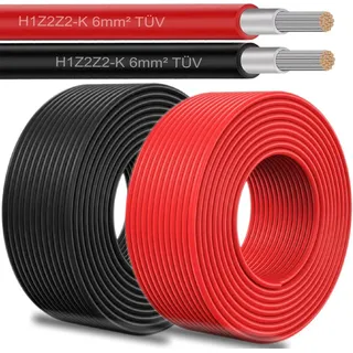 Solar Solarkabel 6mm2 PV Solarleitung Kabel für Solarmodule 5-100m , Farben:Schwarz, Länge Kabel:25 Meter
