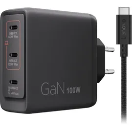 Lenovo Multi-Port USB-C 100W GaN-Ladegerät/ Netzteil Schwarz inkl. USB-C Kabel (1,8m)